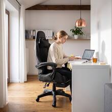 Swivel Gaming And Office Chair – Bucket-Style Seat With Footrest, Adjustable Backrest, Lumbar Pillow, And Headrest; Ergonomic Computer Chair For Gaming, Work, Study, And Relaxation (Supports Up To 140 Kg). - Black - View 7