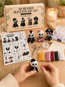 1 Set 3D Beads Kit, Multiple Styles. Bead Animal Set, Miniature 3D Bead Animal Kit, Halloween Keychain Bead Making Set, Includes Instructions And Materials. Cute And Unique Handmade Halloween Decorations. - Multiple Styles - View 4