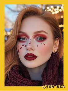 1pc Temporary Tattoo Sticker Cosplay Party Red Drip Blood Spot Face Art Pattern, Realistic Tattoo Design, Suitable For Daily Wear, Bachelorette Party Favors, Music Festivals, Games, Graduation Gifts, Lasts 3-5 Days - Red - View 6