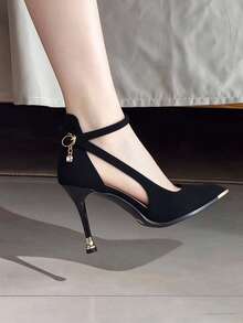 Women's Pointed Toe Buckle Design Versatile Fashion High Heels - Black - View 3