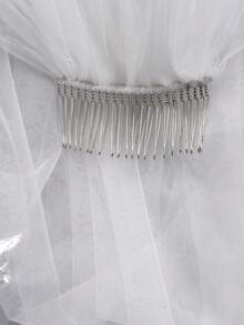 1PC Long Train Floral Embroidery Bridal Veil With Comb, White Tulle Veil For Church Wedding Gown Accessory - Multicolor - View 7
