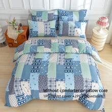 2/3pcs Boho Floral Patchwork Duvet Cover Set, Soft Brushed Polyester With Bow Print, Zipper Closure, Machine Washable, Water-Washed Denim Blue, All-Season Use For Bedroom/Home, Perfect Gift For Women & Teens - Blue and White - View 11