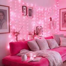100/200/300 LED Pink USB Curtain String Lights, 8 Modes Fairy Lights, Suitable For Bedroom Home Decor, Hanging Tree Lights, Holiday Party Decoration, Halloween, Summer, Autumn, Wedding, Birthday, New Year Gift - Pink - View 14