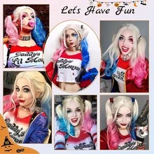 Pink And Blue Women's Wig, Middle Part Medium Length Short Curly Hair Wig, Natural Synthetic Hair, Suitable For Daily Wear/Party (Pink And Blue), Halloween - Ombre - View 10