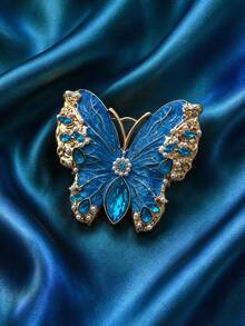 1pc Vintage Enamel Pearl Rhinestone Butterfly Brooch For Women, Suitable For Matching With Dresses, Scarves, Bags, Hats, Best Holiday Gift - Butterfly - View 4