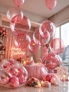 5pcs 18-Inch Pink Bubble Foil Balloons, Round Mylar Balloons For Wedding Birthday Party Decoration, Balloon Arch Photo Wall Backdrop Props, Camping Anniversary Home Decor - Pink - View 11