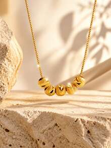 1 pieza Collar elegante y maduro de acero inoxidable con decoración de 5 cuentas redondas, adecuado para el uso diario de mujeres o como regalo del Día de la Madre - Amarillo Oro - Ver 13