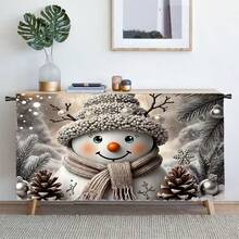 1件裝聖誕系列銀灰色針織帽雪人圖案印花聚酯短毛絨桌裙，廚房櫥櫃遮蓋簾，易於懸掛，居家裝飾理想選擇，適用於廚房櫥櫃、洗衣櫥櫃、儲物櫃等，可用作窗戶短簾幔 - 彩色 - 查看 11