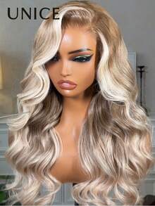 UNice 13x4 Pre Everything Lace Frontal Wig Glueless Wig Side Part Loose Wave Wig Multi-Tonal Blonde With Ash Blonde Roots Put On And Go Wig Pre Plucked Pre Cut Bleached Knots Beginner Friendly For Women 150% Density - Multicolor - View 5