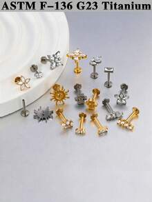 1pc Titanium Alloy Horse Eye Zirconia Labret Stud With Internal Thread CZ Ear Stud Lip Stud Cartilage Flat Inlay Ear Jewelry For Women, Suitable For Christmas And Halloween - ZHCD01 - View 3