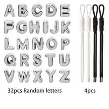 36pcs Silver Letter Bead Set, Includes Woven Rope Decorative Bead Set, Contains 4 Black And White Woven Ropes And 32 Random Silver Letter Beads. Can Be Used To Make Keychains, Bracelets, Necklaces, Shoelace Charms Or Bag Decorations. - Silver - View 9