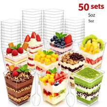 50 Buah Gelas Mini Persegi Transparan untuk Dessert - Gelas Jeli yang Dapat Ditumpuk, Cocok untuk Yogurt, Jeli, Mousse, dan Camilan - Ideal untuk Pesta, Pernikahan, Pesta Peresmian Rumah, dan Penyajian Makanan - A - View 9