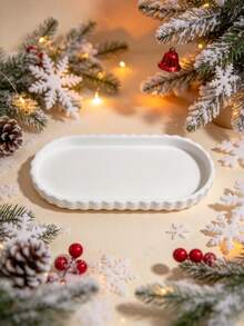 1pc Christmas Scalloped Decorative Tray, Oval Tabletop Tray, Ceramic Storage Tray For Candle, Perfume, Cosmetics, Elegant Vanity Tray, Multi-Purpose Serving Tray, Decor Tray For Bedroom, Bathroom, Christmas Table Home Decor - Multicolor - View 12