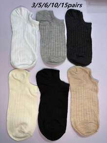 6 Pairs Solid Color Fine Striped Boat Socks, Simple Comfortable Breathable, Women's Socks And Long Socks (1/6/12/18/24 Pairs) - Multicolor - View 17