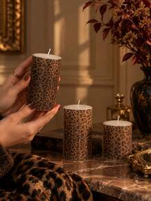 3/1pc European Style Leopard Print Pillar Candles, 1.97 Inch Diameter, Set Combination, Suitable For Home Decor, Cabinet Decor, Holiday Party, Birthday Gift, Photography Props, Women's Gift - Multiple Styles - View 6
