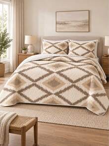 3pcs Milk Coffee Ivory Pattern Quilted Bedding Set (1 Bedspread, 2 Pillowcases, Pillow Inserts Not Included) Breathable Comfortable All Season Holiday Gift Suitable For Hotel, Guest House, Bedroom, Ultra Soft Breathable Absorbent Bedding - Multicolor - View 5