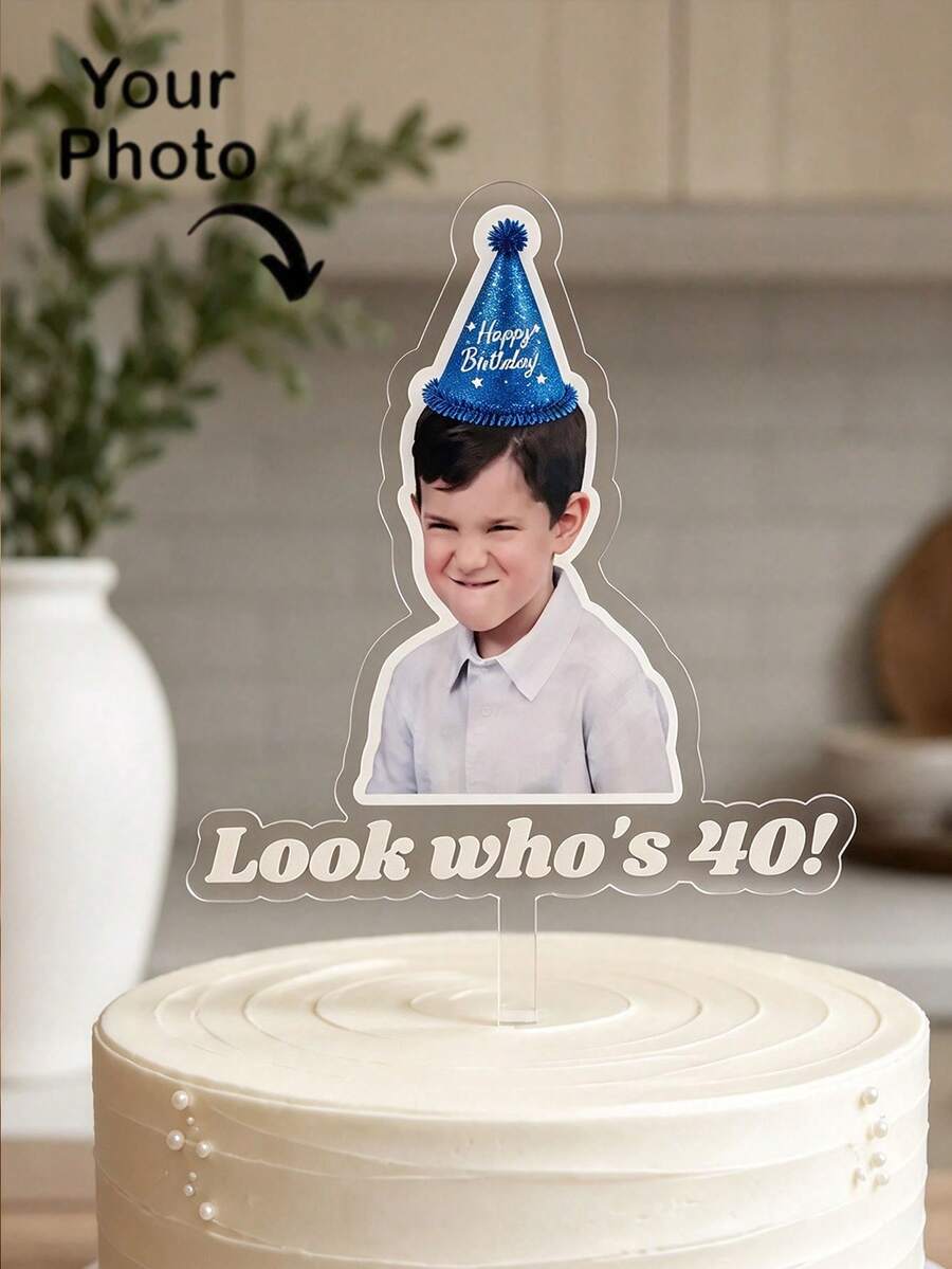 Personalized Character Photo Cake Topper, Customizable Photo + Character Design, Personalized Cake Decoration, Easy To Place On Cake, Suitable For Birthday, Family Gathering, Holiday Cake, DIY Party Lover Cake Decoration - Multicolor - View 1