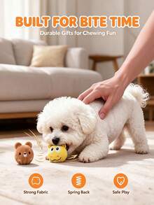 1pc Cute Animal Plush Bouncing Pet Toy Ball, Bear And Hippo Design, Soft Chew Squeaky Toy, Suitable For Puppies And Kittens Interactive Bouncing Play Toy, Indoor And Outdoor Puppy And Kitten Training Toy Gift - Multicolor - View 9