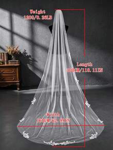 1PC Long Train Floral Embroidery Bridal Veil With Comb, White Tulle Veil For Church Wedding Gown Accessory - Multicolor - View 8