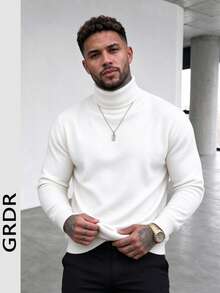 GRDR Men's Autumn/Winter New High Neck Long Sleeve Knit Sweater - White - View 1