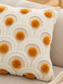 Bohemian Style Decorative Pillowcase, Arched 3D Texture With Colorful Plush Polka Dots, Beige Sofa Cushion Cover, Suitable For Sofa And Living Room Decoration 18*18 Inches, Pillow Insert Not Included - Orange - View 4