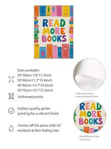 1pc Baby & Kids Inspirational "Read More Books" Frameless Canvas Wall Art, Colorful Nursery Decor, Cute Children's Room Gift - Multicolor - View 4