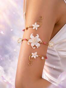 1件紫色花朵海星纏繞式手臂飾品，海灘度假風手臂配件 - 白色粉紅色 - 查看 1
