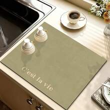 [New Thickened]Kitchen Dish Drying Mat, Table Mat, Absorbent Mat, Countertop Dish Mat, Dish Drying Mat, Thickness 3.6mm - Light Green C'est La Vie - View 6