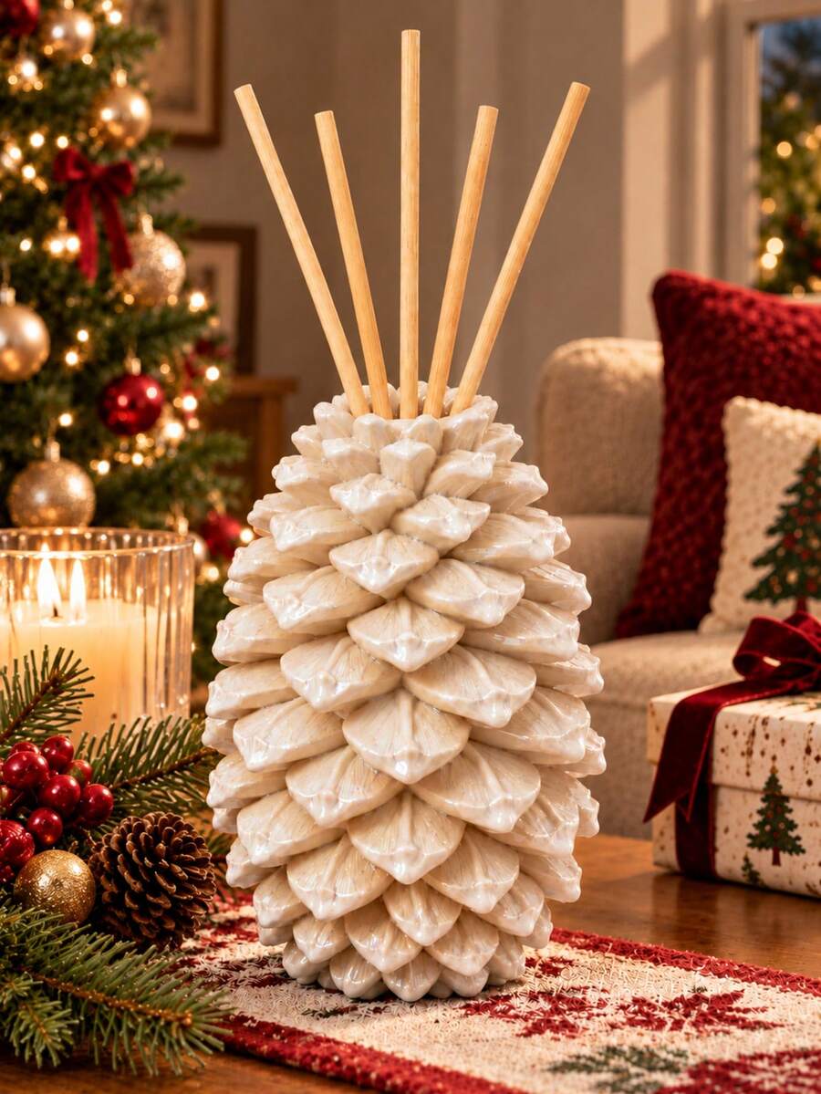 Pine Cone Shaped Reed Diffuser Base With Natural Wooden Reeds, Christmas Home Decor, Suitable For Living Room, Bedroom And Entryway - Pine Cone Aroma Diffuser - View 1