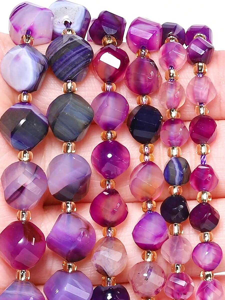 1 Strand 6/8/10mm Natural Irregular Shape Purple Agate Jade Stone Beads For DIY Pendant Bracelet Jewelry Making Diy Handicrafts Accessories - Purple - View 1