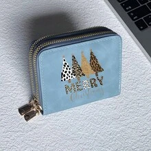 Leopard Tree Print Card Holder Lightweight Fashionable Wallet Suitable For Christmas Use For Women Double Zipper Mini Wallet Purse Wallet Card Wallet - Multicolor - View 9