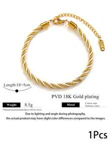 1pc 304 Stainless Steel Braided Rope Bracelet Gold Plated Color Twisted Cord Wrist Chain Waterproof Non Tarnish Daily Stackable Jewelry - Bracelet - View 12