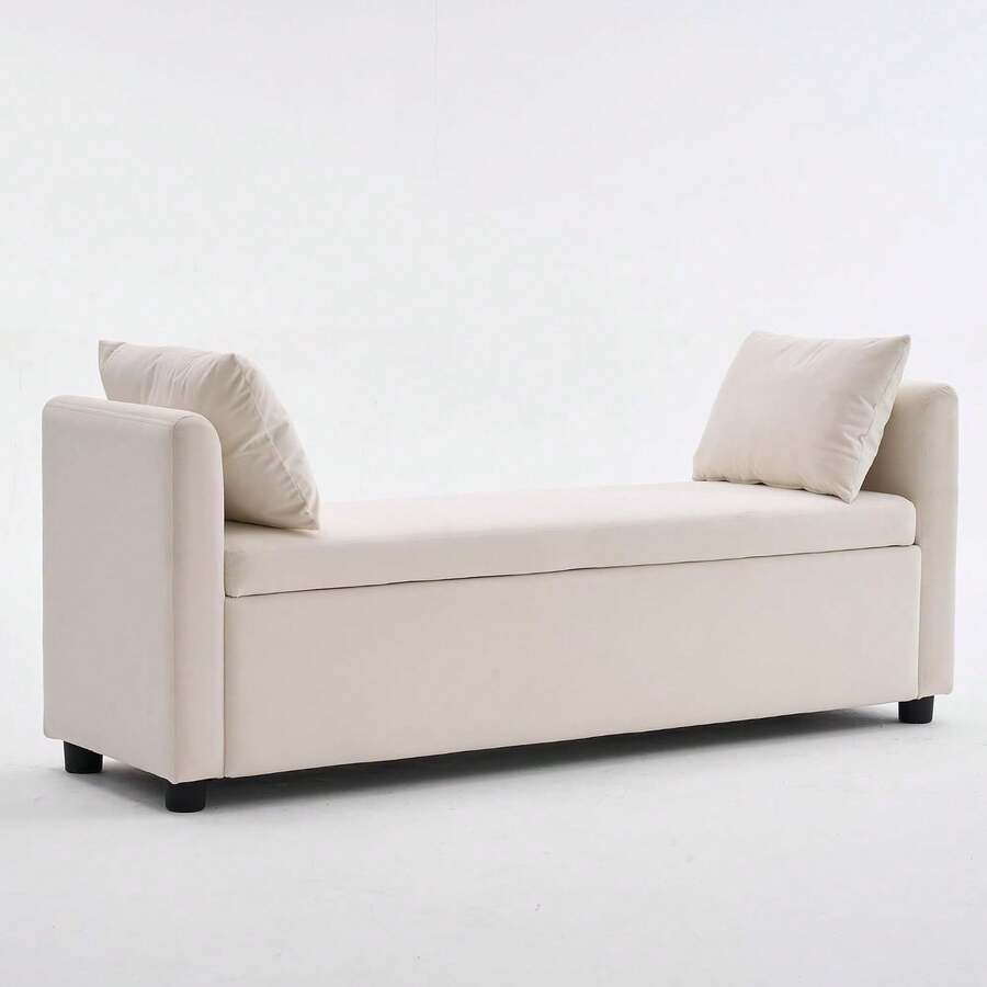 55 Inch Ivory White Storage Bench For Bedroom King Size Bed Velvet ...