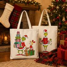 The Grinch Element Print Canvas Tote Bag, Large Capacity Commuter Shoulder Bag - Multicolor - View 2