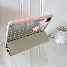 1件裝花卉波點三折智能保護殼，兼容 iPad，粉色百合圖案，具備自動休眠/喚醒功能與支架，可折疊多角度觀看，適用工作與娛樂，附筆槽保護殼，兼容 iPad Pro 2024/Air M3/A16 2025、小米、三星、華為 MatePad - 彩色 - 查看 8