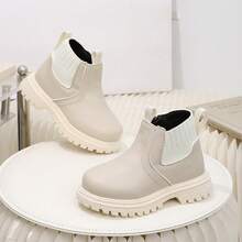 Minimalist Cream White Kids' Ankle Boots, Side Zipper Easy On/Off, Versatile Boots For Autumn/Winter - Beige - View 15