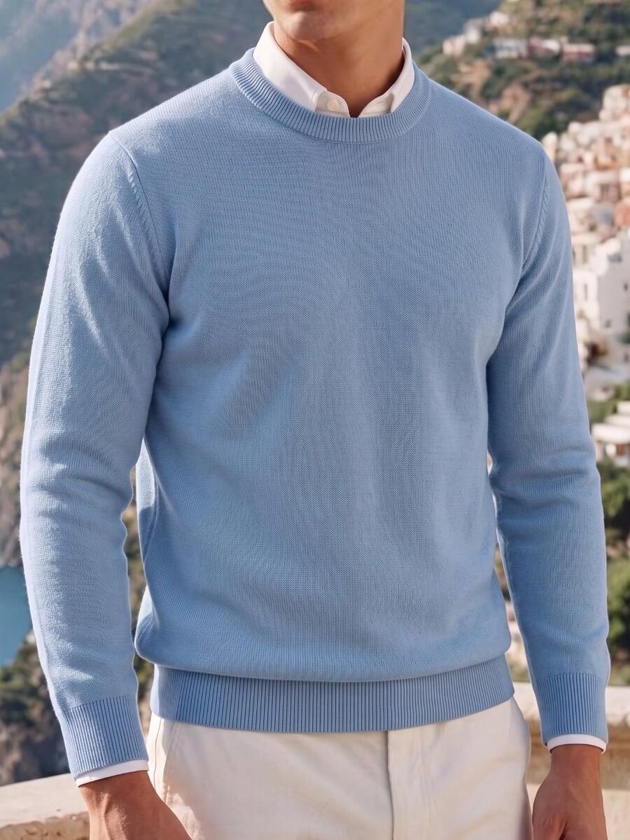 Men's Classic Crew Neck Long Sleeve Sweater, Essential For Business Dinners And Daily Social Gatherings In Autumn/Winter