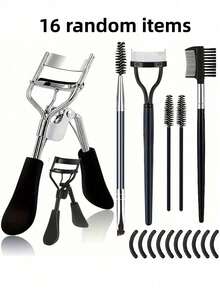 16pcs Stainless Steel Eyelash Curler Set. For Lashes & Brows,Makeup,Cheap,Room. Lash Curler, Lash Comb, Lash Rollers, Slanted Eyebrow Brush, Eyebrow Brush, Silicone Refill Pads - Black - View 10
