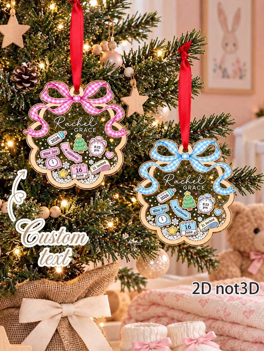 Custom Text Family Christmas Ornament, Festive Wreath And Bow Design - Multicolor - View 1