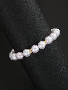 1件女孩白色仿珍珠串珠彈性手鍊，附金色隔珠，兒童飾品，可愛優雅，適合日常配戴、生日派對、聖誕禮物 - 白色 - 查看 7