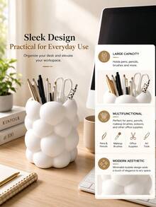 White Cloud Shaped Desktop Storage Box, Aesthetic Vanity Makeup Brush Holder, Multifunctional Pen Holder, Modern Desktop Decor, Cute Room Decoration For Bedroom, Vanity And Office Desk - S - View 6