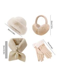 4pcs/Set Women's Winter Warm Accessory Set. Includes A Beanie, Earmuffs, Gloves, And A Neck Warmer; Suitable For Cold Weather, Daily Winter Use, And Outdoor Activities. Makes A Great Christmas Gift. - Multi-color - View 7
