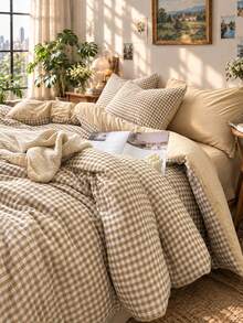 3pcs Bedding Set (1 Duvet Cover + 2 Pillowcases, Comforter Not Included), Minimalist Plaid Print Bedding Set, Soft & Comfortable Duvet Cover, Suitable For Bedroom, Guest Room - Multicolor - View 2