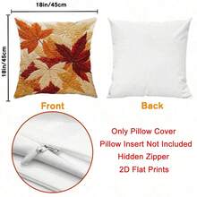 1pc Autumn Maple Leaf Pillowcase, 2D Flat Print, Not Real 3D Embroidery, Orange Yellow Fallen Leaves Seasonal Comfortable Decorative Pillowcase, Single-Sided Print, Suitable For Living Room Bedroom Sofa Bed Decoration, Home Decor, Pillow Insert Not Included - Multicolor - View 5