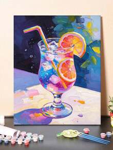 Adult & Beginner Digital Oil Painting Kit, Refreshing Drinks, Easy Acrylic Painting Supplies (Includes Brushes & Paints), Suitable For Home Decor, Ideal Gift For Holiday. - Sets - View 2