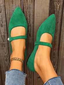 All-Season Lightweight Shallow-Cut Pointed Toe Mary Jane Flat Slip-On Women's Shoes, Versatile Casual Fashion Loafers For Daily Commute - Dark Green - View 6