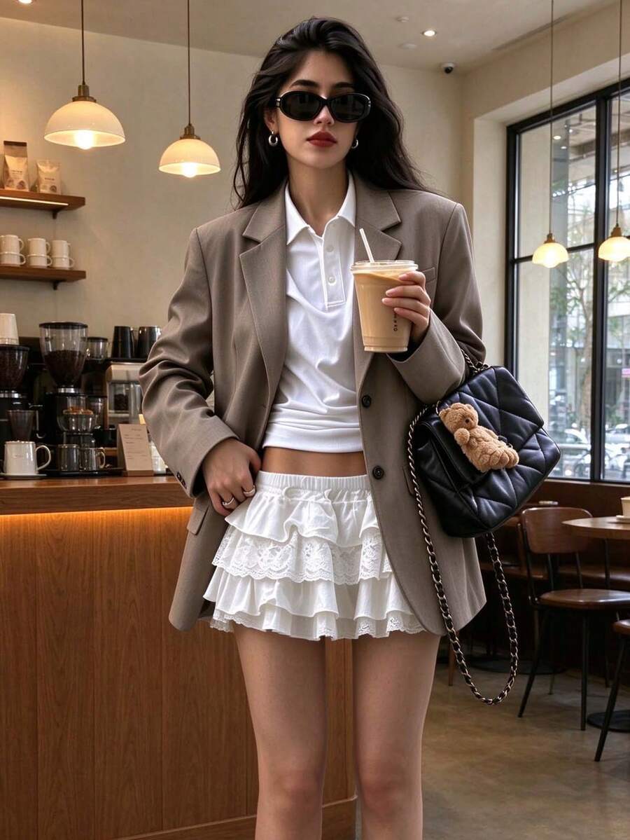 Fashionable Elegant Women's New Solid Color Button Faux Pocket Blazer Jacket, Suitable For College, Office And Daily Wear In Autumn/Winter