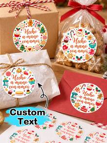 Custom Christmas Bakery Stickers, Personalized Handmade With Love Gift Labels, Festive Gingerbread Candy And Dessert Round Seals, Customized Text Stickers For Cookie Bags And Gift Wrapping, Customizable Holiday Party Favors For Family And Friends - Multicolor - View 1