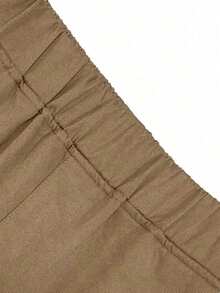 4-7 Years Old Boys Minimalist Straight Leg Casual Pants, Elastic Waistband, Pockets, Loose Fit Long Pants - Khaki - View 8