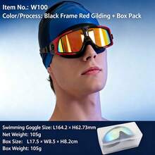 WEITIS Adult Large Frame Swimming Goggles, HD Waterproof Anti-Fog Unisex Professional Diving Swim Glasses - Black Border With Red Plating + Boxed Packaging - View 4